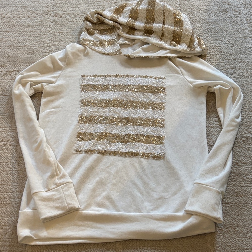 12 Pm By Mon Ami Cream and Gold Striped Hoodie